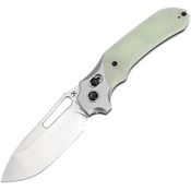 Kansept 1099V1 Quasar Stonewash Drop Point Crossbar Lock Knife Jade G10 Handles