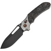 Kansept 1099V1 Quasar Blackwash Drop Point Crossbar Lock Knife Stonewash Titanium/Dark Matter Glow Fat Carbon Fiber Handles