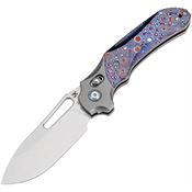 Kansept 1099V4 Quasar Stonewash Drop Point Crossbar Lock Knife Stonewash Titanium/Timascus Handles
