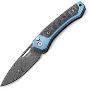 LionSTEEL TWDBL Twain Damascus Button Lock Knife Blue Titanium/Carbon Fiber Handles