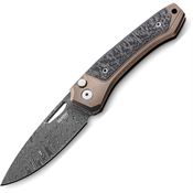 LionSTEEL TWDBR Twain Damascus Button Lock Knife Bronze Titanium/Carbon Fiber Handles