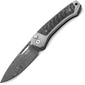 LionSTEEL TWDGY Twain Damascus Button Lock Knife Gray Titanium Handles