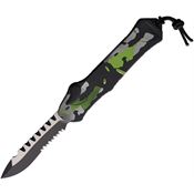 Heretic 00810BHCAMO Auto Hydra Two-Tone Part Serrated MagnaCut RecurveTanto OTF Knife Camo Handles