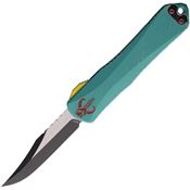 Heretic 026B14ABOUNTY Auto Manticore E Two-Tone MagnaCut Bowie OTF Knife Teal Battleworn Handles