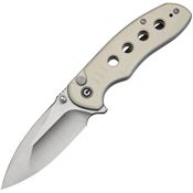 Civivi 23085B2 Triptych Satin Drop Point Button Lock Knife Ivory G10 Handles