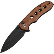 Civivi 23085B3 Triptych Black Stonewash Drop Point Button Lock Knife Brown Wood Handles