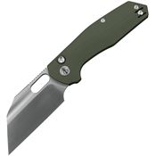 Ironfly VF02GN Yolo Satin Cleaver Button Lock Knife Army Green G10 Handles