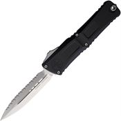 Microtech 114212 Auto Combat Troodon Gen III Stonewash Serrated Double Edge Dagger OTF Knife Black Aluminum Handles