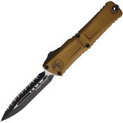 Microtech 11423TA Auto Combat Troodon Gen III Two-Tone Serrated Double Edge Dagger OTF Knife Tan Aluminum Handles