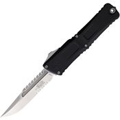 Microtech 121711S Auto Combat Troodon Intercepto Stonewash Part Serrated OTF Knife Black Handles