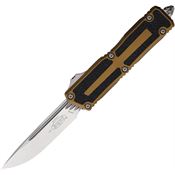 Microtech 127810TA Auto Scarab II Gen III Stonewash Part Serrated OTF Knife Tan Aluminum/Black Traction Handles