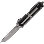 Microtech 127910APNC Auto Scarab II Gen III Apocalyptic Tanto OTF Knife Gray Aluminum/Black Traction Handles