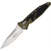 Microtech 160A11OD Auto Socom Elite Stonewash Part Serrated Button Lock Knife OD Green Aluminum/Black Traction Handles