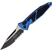 Microtech 160A2BL Auto Socom Elite Two-Tone Part Serrated Button Lock Knife Blue Aluminum/Black Traction Handles