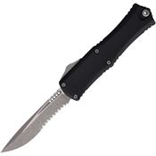 Microtech 1705M11AP Auto Hera II Mini Apocalyptic Part Serrated Recurve OTF Knife Black Aluminum Handles