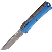 Microtech 18511APBL Auto Glykon Apocalyptic Part Serrated Tanto OTF Knife Apocalyptic/Blue Aluminum Handles