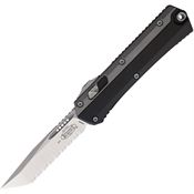 Microtech 18512 Auto Glykon Stonewash Serrated Tanto OTF Knife Stonewash/Black Aluminum Handles