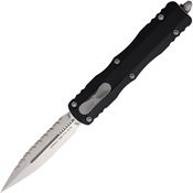 Microtech 2276 Auto Dirac Delta Satin Serrated Double Edge Dagger OTF Knife Black Aluminum Handles