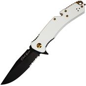 V NIVES 34GPSBW Black Rambo Utility Pro Elite Black Part Serrated Clip Point Knife Ivory G10 Handles
