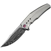 WE 23086DS1 Kyklos Damascus Clip Point Framelock Knife Satin Titanium Handles