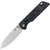 QSP 102V2H Parrot Satin D2 Carbon Steel Spear Point Linerlock Knife Black/Blue Carbon Fiber Handles