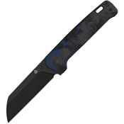 QSP 130V2E2 Penguin Black Stonewash D2 Carbon Steel Sheepsfoot Linerlock Knife Blue/Carbon Fiber Handles