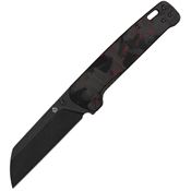 QSP 130V2F2 Penguin Black Stonewash D2 Carbon Steel Sheepsfoot Linerlock Knife Red/Carbon Fiber Handles