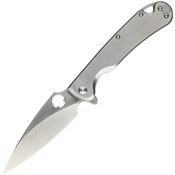Daggerr F22FSS Zhalo Satin D2 Carbon Steel Spear Point Framelock Knife Black Handles