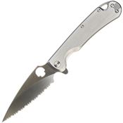 Daggerr F22FSSS Zhalo Satin Serrated D2 Carbon Steel Spear Point Framelock Knife Brushed Stainless Handles