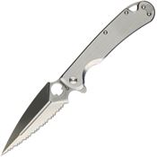 Daggerr F21FSSS Arrow Satin Serrated D2 Carbon Steel Spear Point Framelock Knife Brushed Handles