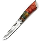 AceJet 7381 Marshall SanMai Damascus Hunter Fixed Blade Knife Brown Burl Wood Handles