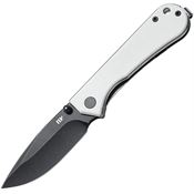 NuKnives 131007 Kumpanter Black Stonewash D2 Carbon Steel Drop Point Linerlock Knife White G10 Handles