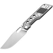 Artisan 1878GGY Beest Stonewash Drop Point Framelock Knife Gray Titanuim/Carbon Fiber Handles