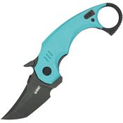 Kubey 439D Jaw Black Stonewash Karambit Linerlock Knife Tiff Blue G10 Handles