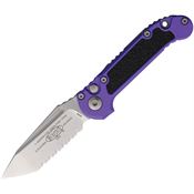 Microtech 113612PU Auto Ludt Gen III Stonewash Serrated Tanto Button Lock Knife Purple/Black Traction Handles