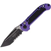 Microtech 11362PU Auto Ludt Gen III Two-Tone Part Serrated Button Lock Knife Purple/Black Traction Handles