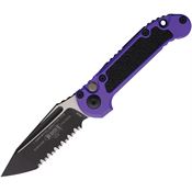 Microtech 11363PU Auto Ludt Gen III Two-Tone Serrated Tanto Button Lock Knife Purple/Black Traction Handles