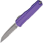 Microtech 124111APPU Auto Cypher II Apocalyptic Part Serrated Wharncliffe OTF Knife Purple Handles