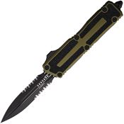Microtech 12802OD Auto Scarab II Gen III Two-Tone Part Serrated Dagger OFT Knife OD Green/Black Traction Handles
