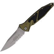 Microtech 16011APOD Socom Elite Apocalyptic Part Serrated Single Edge Linerlock Knife OD Green/Black Traction Handles