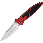Microtech 16011RD Socom Elite Stonewash Part Serrated Linerlock Knife Red/Black Traction Handles