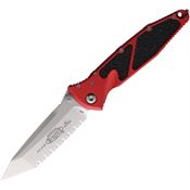 Microtech 16112RD Socom Elite Stonewash Serrated Tanto Linerlock Knife Red/Black Traction Handles