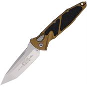 Microtech 161A10TA Auto Socom Elite Stonewash Tanto Button Lock Knife Tan/Black Traction Handles