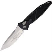 Microtech 161A11 Auto Socom Elite Stonewash Part Serrated Tanto Button Lock Knife Black/Black Traction Handles