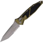 Microtech 161A11APOD Auto Socom Elite Apocalyptic Part Serrated Tanto Button Lock Knife OD Green/Black Traction Handles
