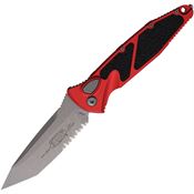 Microtech 161A11APRD Auto Socom Elite Apocalyptic Part Serrated Tanto Button Lock Knife Red/Black Traction Handles