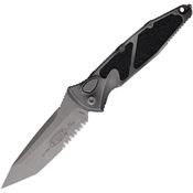 Microtech 161A11APWME Auto Socom Elite Apocalyptic Part Serrated Tanto Button Lock Knife Gray Weathered/Black Traction Handles