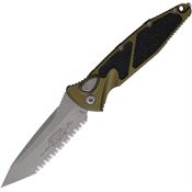 Microtech 161A12APOD Auto Socom Elite Apocalyptic Serrated Tanto Button Lock Knife OD Green/Black Traction Handles