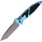 Microtech 161A12APTQ Auto Socom Elite Apocalyptic Serrated Tanto Button Lock Knife Turquoise/Black Traction Handles