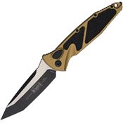 Microtech 161A1TA Auto Socom Elite Two-Tone Tanto Button Lock Knife Tan/Black Traction Handles